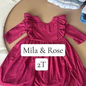 Girls' Raspberry Ruffle-Trim Casual Dress